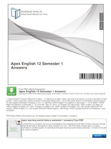 Apex Learning Answer Key For English 12